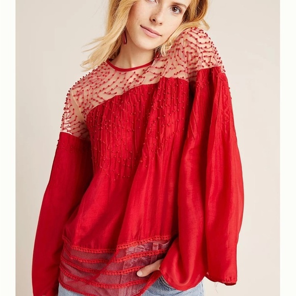 Anthropologie Leona textured red tunic blouse NWT - Picture 12 of 12